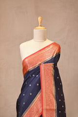 Blue Viscose Silk Saree with Zari Checks and Sona-Rupa Buti