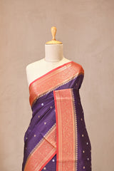 Purple Viscose Silk Saree with Zari Checks and Sona-Rupa Buti