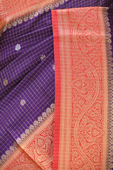 Purple Viscose Silk Saree with Zari Checks and Sona-Rupa Buti