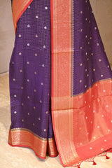 Purple Viscose Silk Saree with Zari Checks and Sona-Rupa Buti