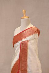 White Viscose Silk Saree with Zari Checks and Sona-Rupa Buti