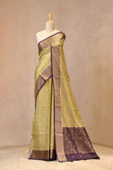 Sage Green Viscose Silk Saree with Sona-Rupa Floral Buti and Zari Checks