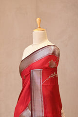 Deep Red Semi Silk Saree with Silver Zari Floral Leheriya