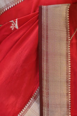 Deep Red Semi Silk Saree with Silver Zari Floral Leheriya