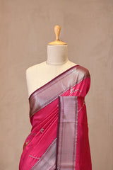 Pink Semi Silk Saree with Silver Zari Floral Leheriya