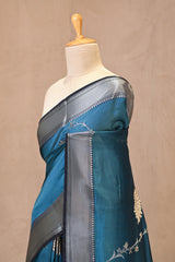Blue Semi Silk Saree with Silver Zari Floral Leheriya