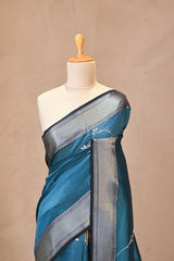 Blue Semi Silk Saree with Silver Zari Floral Leheriya
