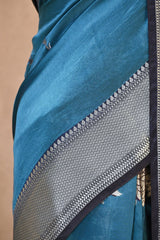 Blue Semi Silk Saree with Silver Zari Floral Leheriya