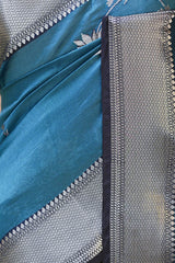 Blue Semi Silk Saree with Silver Zari Floral Leheriya