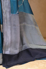 Blue Semi Silk Saree with Silver Zari Floral Leheriya