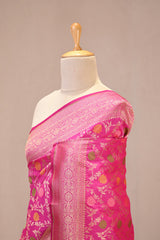 Pink Semi Silk Banarasi Saree with Gold Zari Floral Jaal