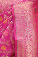 Pink Semi Silk Banarasi Saree with Gold Zari Floral Jaal