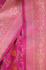 Pink Semi Silk Banarasi Saree with Gold Zari Floral Jaal