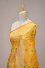 Yellow Semi Silk Banarasi Saree with Gold Zari Floral Jaal