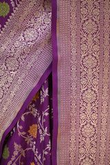 Wine Semi Silk Banarasi Saree with Gold Zari Floral Jaal