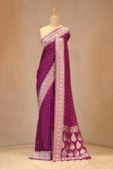 Wine Soft Viscose Silk Saree with Silver Zari Butis