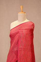 Cherry Red Viscose Silk Saree with Zari Vertical Stripes