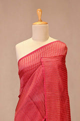 Cherry Red Viscose Silk Saree with Zari Vertical Stripes