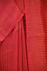 Cherry Red Viscose Silk Saree with Zari Vertical Stripes