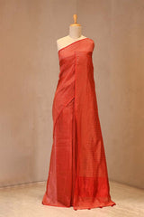 Vermillion Red Viscose Silk Saree with Zari Vertical Stripes