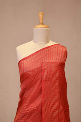 Vermillion Red Viscose Silk Saree with Zari Vertical Stripes