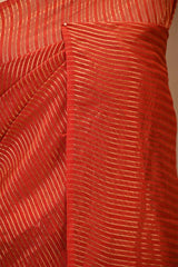 Vermillion Red Viscose Silk Saree with Zari Vertical Stripes