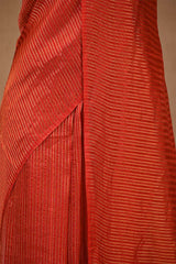 Vermillion Red Viscose Silk Saree with Zari Vertical Stripes
