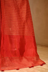 Vermillion Red Viscose Silk Saree with Zari Vertical Stripes