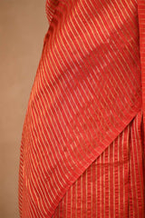Vermillion Red Viscose Silk Saree with Zari Vertical Stripes