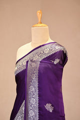 Purple Semi Satin Silk Saree with Silver Zari Floral Buta