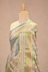 Sage Green Semi Crushed Tissue Silk Saree with Rangkat Pattern