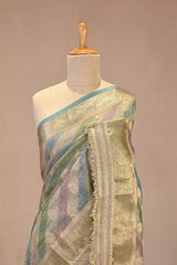 Sage Green Semi Crushed Tissue Silk Saree with Rangkat Pattern