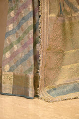 Sage Green Semi Crushed Tissue Silk Saree with Rangkat Pattern