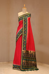 Red Soft Silk Saree with Resham Woven Patola Border
