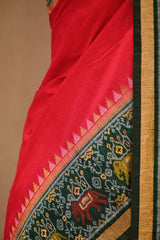 Red Soft Silk Saree with Resham Woven Patola Border
