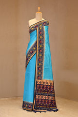Aqua Blue Soft Silk Saree with Patola Inspired Resham Weave