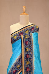 Aqua Blue Soft Silk Saree with Patola Inspired Resham Weave