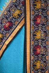 Aqua Blue Soft Silk Saree with Patola Inspired Resham Weave