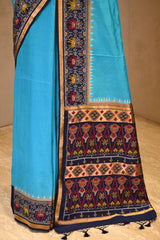Aqua Blue Soft Silk Saree with Patola Inspired Resham Weave