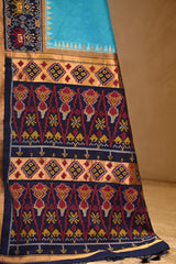 Aqua Blue Soft Silk Saree with Patola Inspired Resham Weave