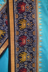 Aqua Blue Soft Silk Saree with Patola Inspired Resham Weave
