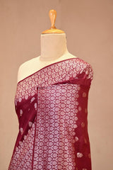 Maroon Soft Silk Saree with Silver Zari Floral Buti