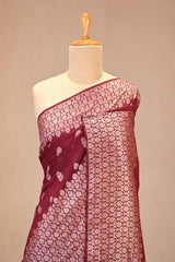 Maroon Soft Silk Saree with Silver Zari Floral Buti
