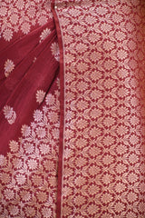 Maroon Soft Silk Saree with Silver Zari Floral Buti