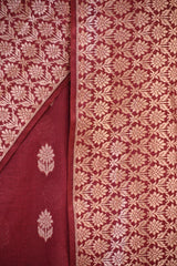 Maroon Soft Silk Saree with Silver Zari Floral Buti