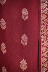 Maroon Soft Silk Saree with Silver Zari Floral Buti