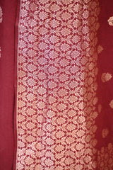 Maroon Soft Silk Saree with Silver Zari Floral Buti