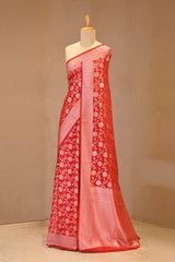 Red Soft Silk Saree with Silver Zari Floral Jaal