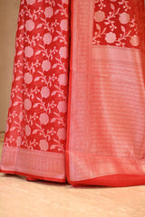 Red Soft Silk Saree with Silver Zari Floral Jaal