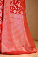 Red Soft Silk Saree with Silver Zari Floral Jaal